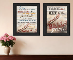 HomeRoots Set of Two Baseball Prints in Sleek Black Frames - Sporty Wall Art for Game Rooms & Offices 405657