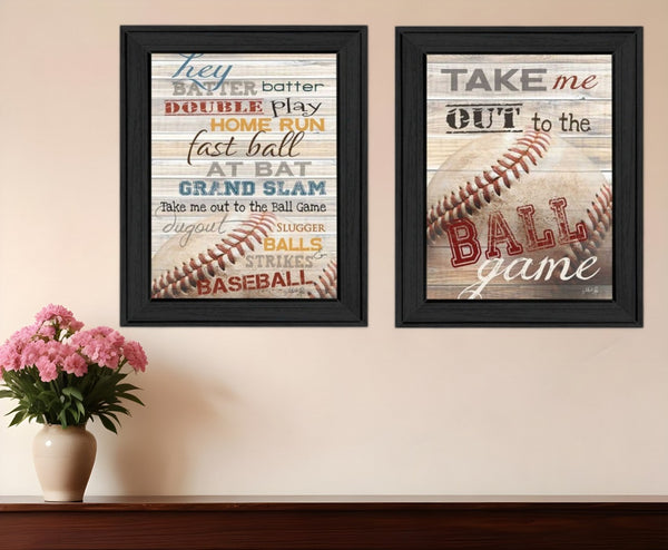 HomeRoots Set of Two Baseball Prints in Sleek Black Frames - Sporty Wall Art for Game Rooms & Offices 405657