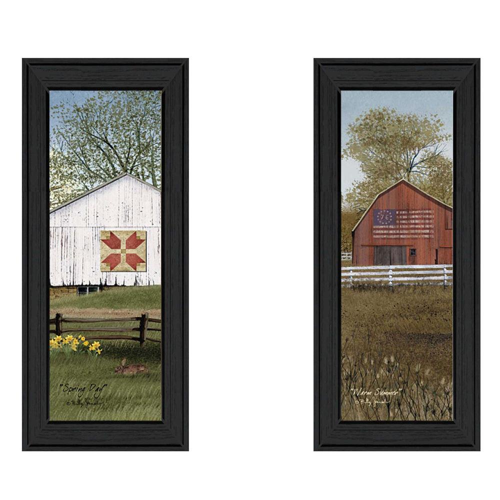 Homeroots Set Of Two Country Barns 3 Black Framed Print Wall Art  Mdf Paper Print Texture 405659