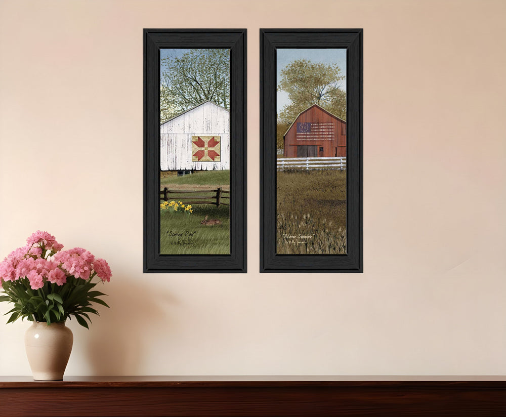 Homeroots Set Of Two Country Barns 3 Black Framed Print Wall Art  Mdf Paper Print Texture 405659