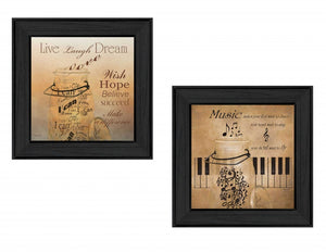 Homeroots Set Of Two Music 3 Black Framed Print Wall Art  Mdf Paper Print Texture 405661