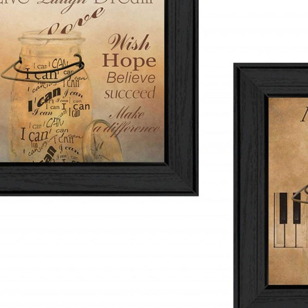 Homeroots Set Of Two Music 3 Black Framed Print Wall Art  Mdf Paper Print Texture 405661