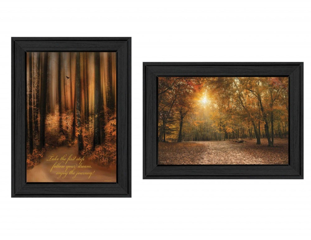 HomeRoots Set of Two Vibrant Autumn Black Framed Prints for Modern Wall Art Decor - Stylish & Ready to Hang 405662