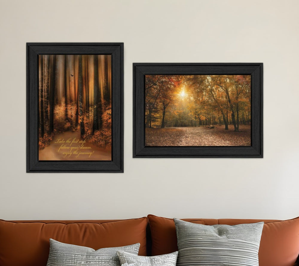 HomeRoots Set of Two Vibrant Autumn Black Framed Prints for Modern Wall Art Decor - Stylish & Ready to Hang 405662