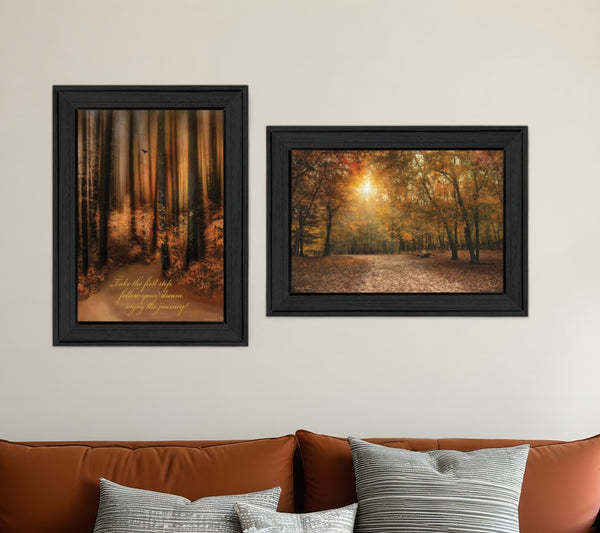 HomeRoots Set of Two Vibrant Autumn Black Framed Prints for Modern Wall Art Decor - Stylish & Ready to Hang 405662