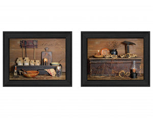 Homeroots Set Of Two Rustic Black Framed Print Wall Art  Mdf Paper Print Texture 405664