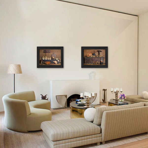 Homeroots Set Of Two Rustic Black Framed Print Wall Art  Mdf Paper Print Texture 405664