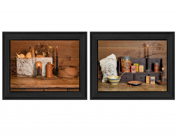 Homeroots Set Of Two Baking Supplies Black Framed Print Wall Art  Mdf Paper Print Texture 405665