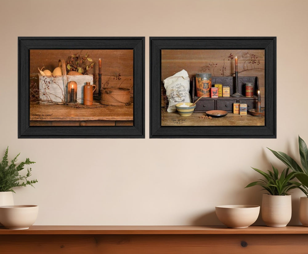 HomeRoots Set of Two Stylish Black Framed Baking Prints - Vibrant Kitchen Wall Art for Cozy Culinary Spaces 405665