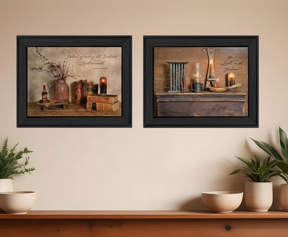 HomeRoots Set of Two Elegant Black Framed Candle Art Prints – Modern Wall Décor for Stylish Spaces 405666