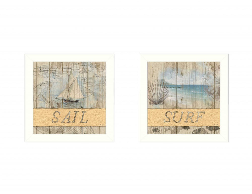 Homeroots Set Of Two Sail Or Surf White Framed Print Wall Art  Mdf Paper Print Texture 405667