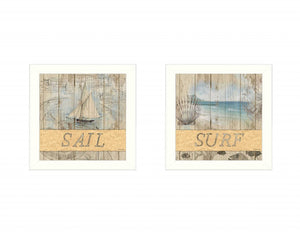Homeroots Set Of Two Sail Or Surf White Framed Print Wall Art  Mdf Paper Print Texture 405667