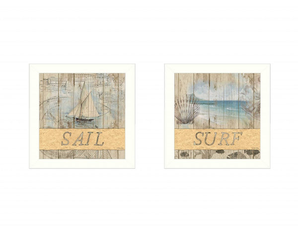 Homeroots Set Of Two Sail Or Surf White Framed Print Wall Art  Mdf Paper Print Texture 405667