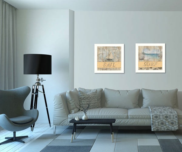 Homeroots Set Of Two Sail Or Surf White Framed Print Wall Art  Mdf Paper Print Texture 405667