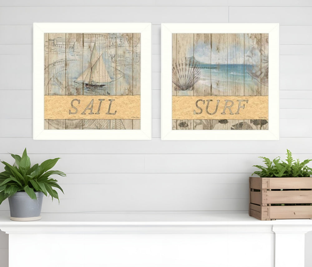 Homeroots Set Of Two Sail Or Surf White Framed Print Wall Art  Mdf Paper Print Texture 405667