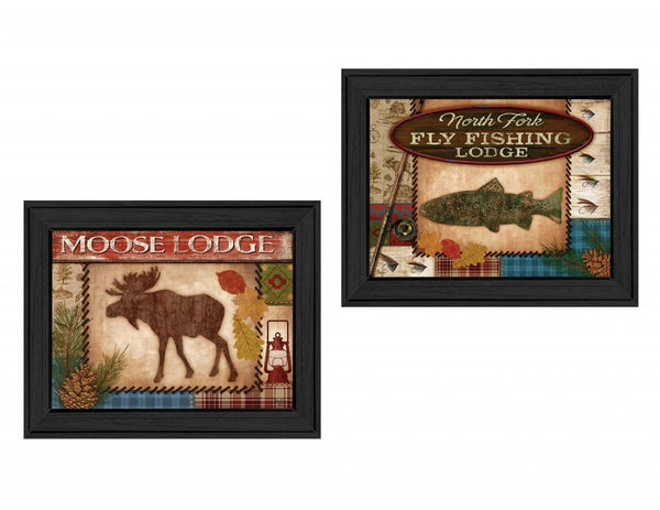 Homeroots Set Of Two Lodge I Black Framed Print Wall Art  Mdf Paper Print Texture 405675