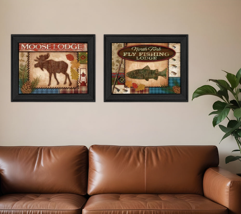 Homeroots Set Of Two Lodge I Black Framed Print Wall Art  Mdf Paper Print Texture 405675
