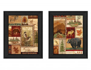 Homeroots Set Of Two Lodge Collage Black Framed Print Wall Art  Mdf Paper Print Texture 405677