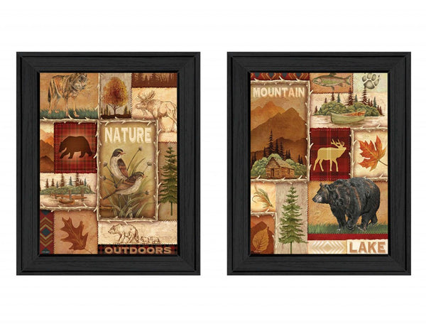 Homeroots Set Of Two Lodge Collage Black Framed Print Wall Art  Mdf Paper Print Texture 405677
