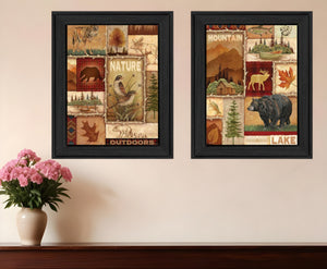 Homeroots Set Of Two Lodge Collage Black Framed Print Wall Art  Mdf Paper Print Texture 405677