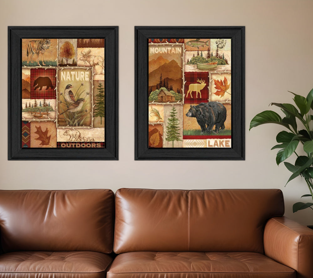 Homeroots Set Of Two Lodge Collage Black Framed Print Wall Art  Mdf Paper Print Texture 405677