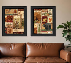 Homeroots Set Of Two Lodge Collage Black Framed Print Wall Art  Mdf Paper Print Texture 405677