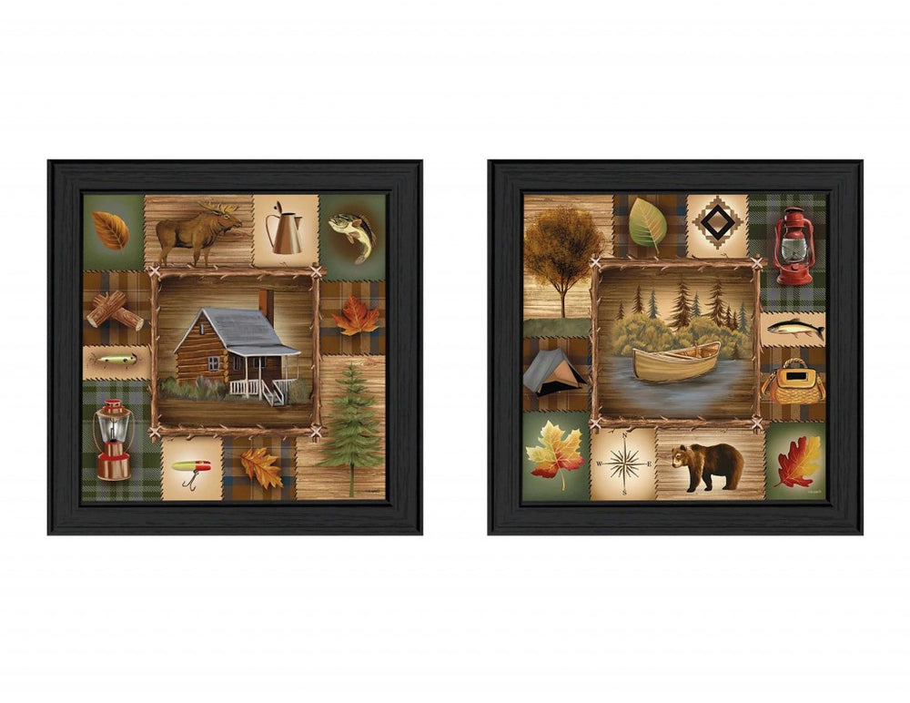Homeroots Set Of Two Up North Black Framed Print Wall Art  Mdf Paper Print Texture 405678