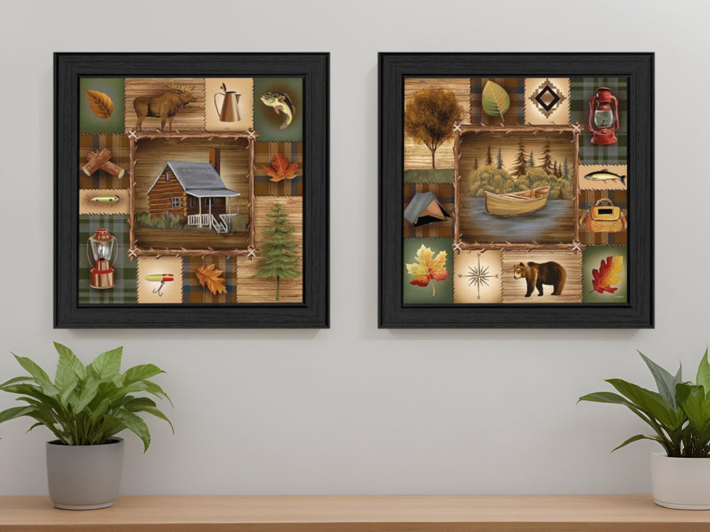Homeroots Set Of Two Up North Black Framed Print Wall Art  Mdf Paper Print Texture 405678