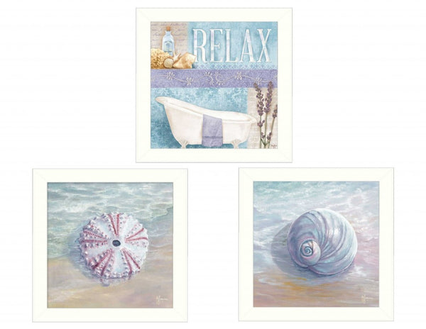 HomeRoots Set of Three Shells I Elegant White Framed Coastal Wall Art for Bathroom & Home Décor Refresh 405679