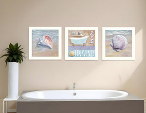 HomeRoots Set of Three Shells II Elegant White Framed Print - Coastal Bathroom Wall Art for Serene Spaces 405680