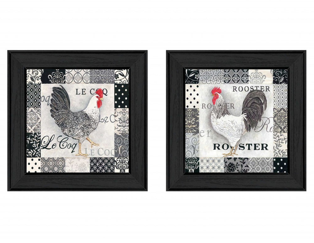 Homeroots Set Of Two Rooster I Black Framed Print Wall Art  Mdf Paper Print Texture 405682