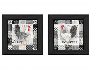 Homeroots Set Of Two Rooster I Black Framed Print Wall Art  Mdf Paper Print Texture 405682
