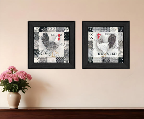 Homeroots Set Of Two Rooster I Black Framed Print Wall Art  Mdf Paper Print Texture 405682