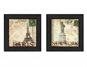 Homeroots Set Of Two Post Cards Black Framed Print Wall Art  Mdf Paper Print Texture 405684