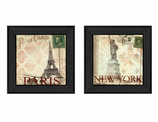 Homeroots Set Of Two Post Cards Black Framed Print Wall Art  Mdf Paper Print Texture 405684