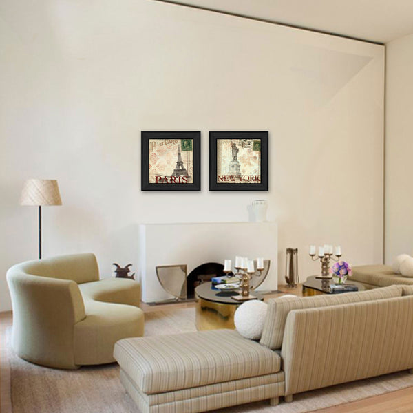 Homeroots Set Of Two Post Cards Black Framed Print Wall Art  Mdf Paper Print Texture 405684