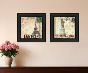 Homeroots Set Of Two Post Cards Black Framed Print Wall Art  Mdf Paper Print Texture 405684