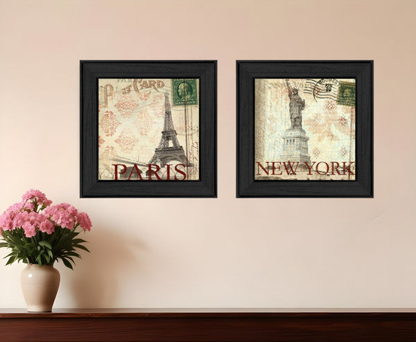 Homeroots Set Of Two Post Cards Black Framed Print Wall Art  Mdf Paper Print Texture 405684