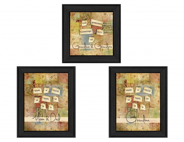 HomeRoots Set of Three Framed Child-Figure Prints in Black Frames for Modern Home Decor & Easy Hanging 405685