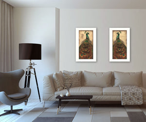 Homeroots Set Of Two Peacock 1 White Framed Print Wall Art  Mdf Paper Print Texture 405686