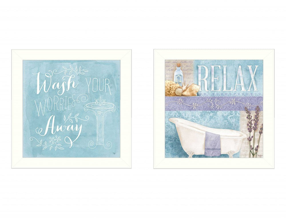 Homeroots Set Of Two Wash White Framed Print Bathroom Wall Art  Mdf Paper Print Texture 405688
