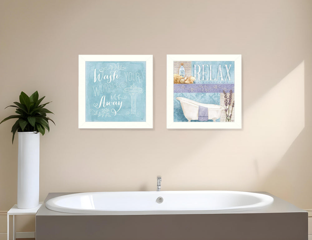 Homeroots Set Of Two Wash White Framed Print Bathroom Wall Art  Mdf Paper Print Texture 405688