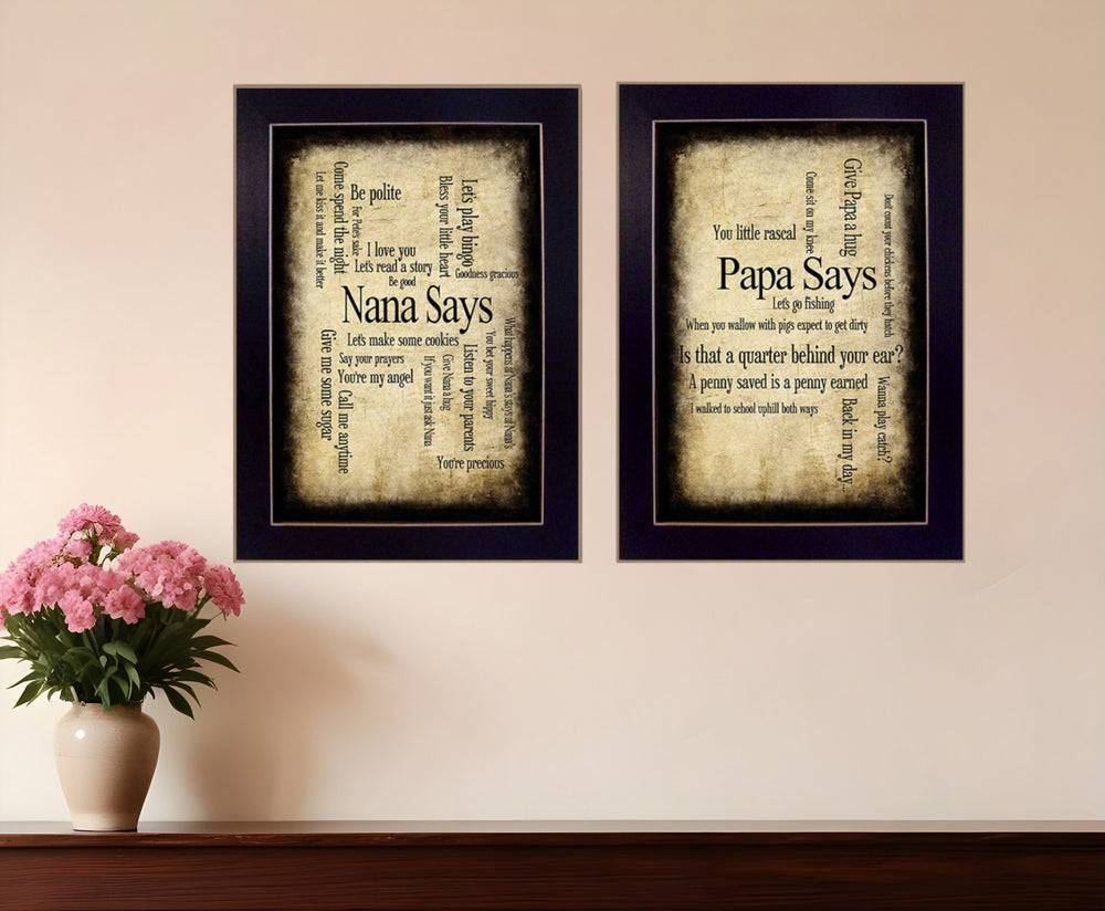 Homeroots Set Of Two Nana Or Papa Black Framed Print Wall Art - Trendy Decorative Accents For Stylish Spaces  Mdf Paper Print Texture 405689