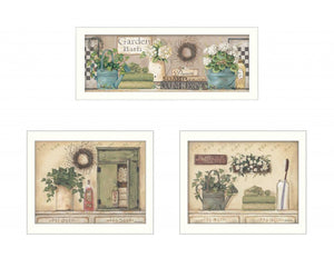 HomeRoots Set of Three Garden Bath Framed Prints - Stylish Wall Art for Modern Bathrooms & Hallways Decor 405691