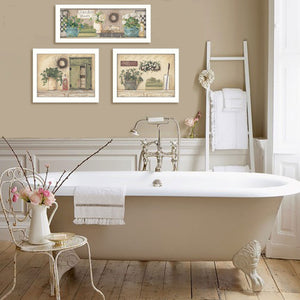 HomeRoots Set of Three Garden Bath Framed Prints - Stylish Wall Art for Modern Bathrooms & Hallways Decor 405691