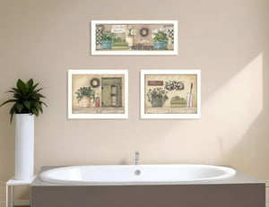 HomeRoots Set of Three Garden Bath Framed Prints - Stylish Wall Art for Modern Bathrooms & Hallways Decor 405691