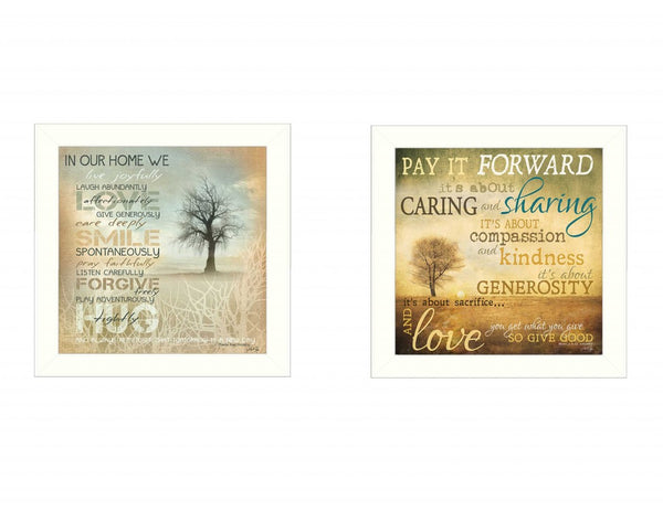 Homeroots Set Of Two Meaning 1 White Framed Print Wall Art  Mdf Paper Print Texture 405692