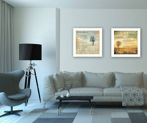 Homeroots Set Of Two Meaning 1 White Framed Print Wall Art  Mdf Paper Print Texture 405692
