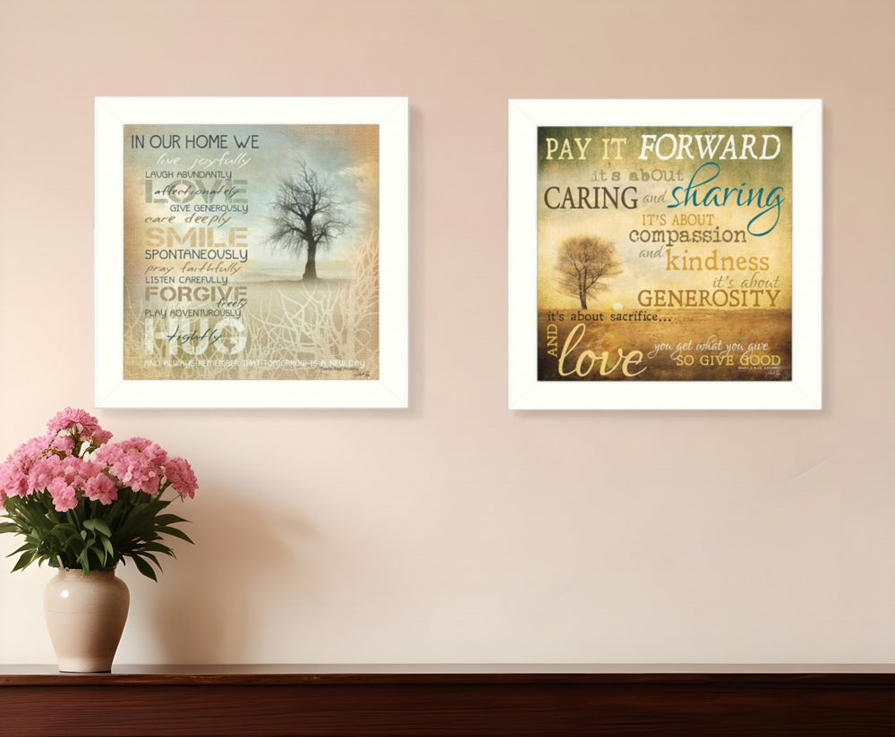Homeroots Set Of Two Meaning 1 White Framed Print Wall Art  Mdf Paper Print Texture 405692
