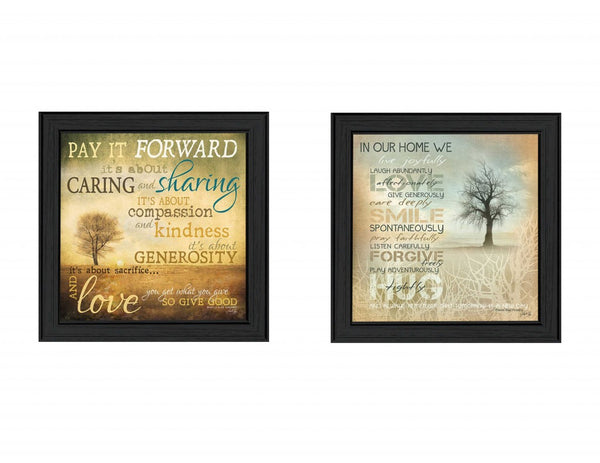 Homeroots Set Of Two Meaning 2 Black Framed Print Wall Art  Mdf Paper Print Texture 405693